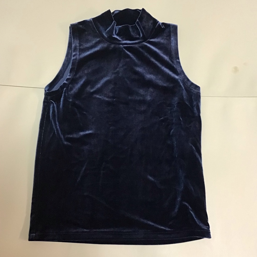 J.crew Mock Neck Blue Gray Velvet Sleeveless Top Xs